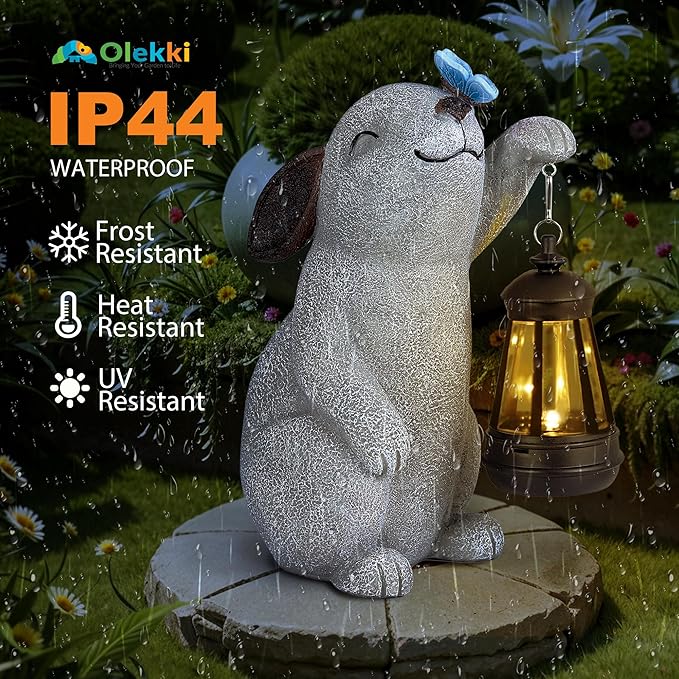 Solar Rabbit Statues for Garden Decor - Outdoor Bunny Figurine with Solar Lantern for Yard Patio Lawn Balcony Ornaments - Garden Gifts for Mothers Day, Grandma, Easter-VerdiqueGarden