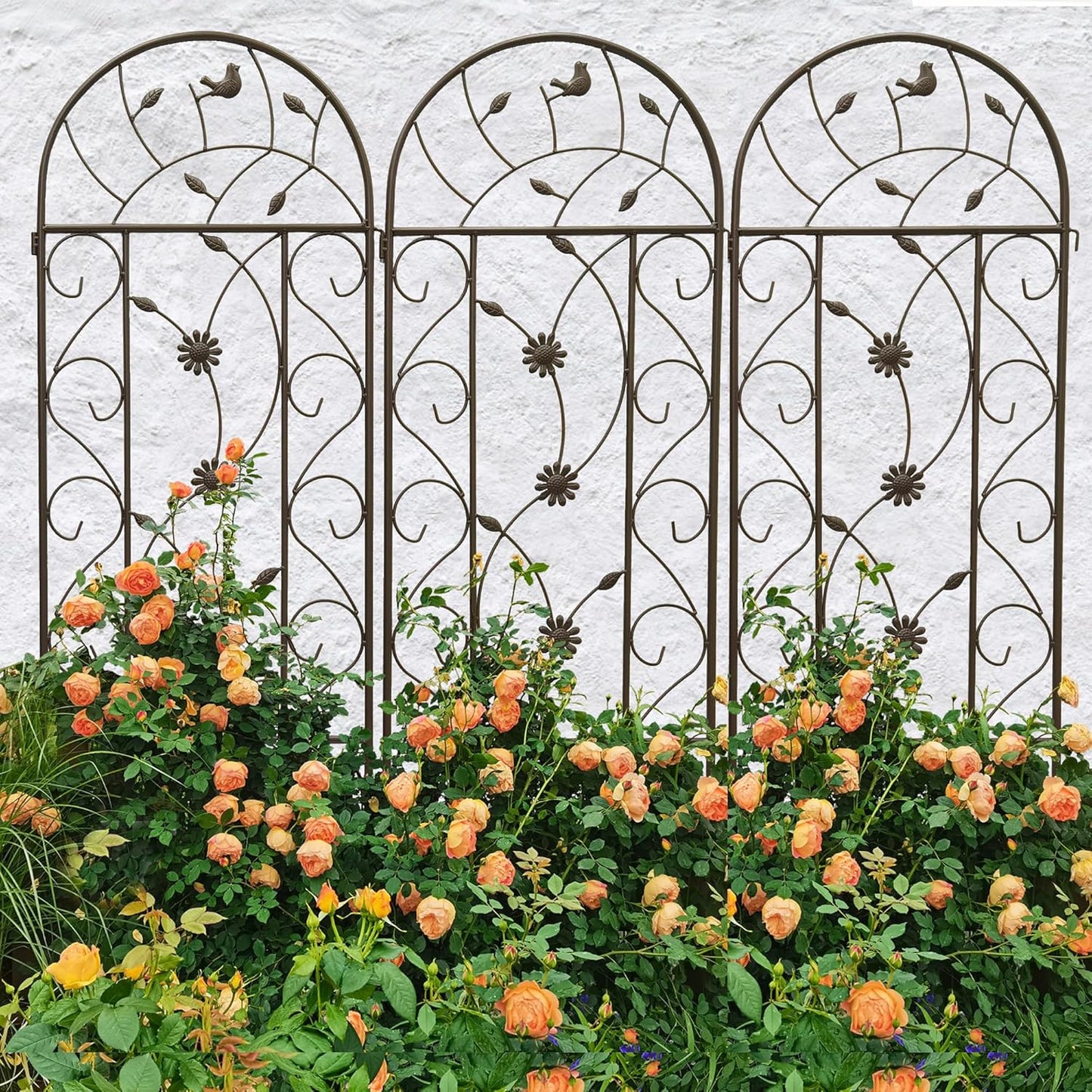 4 Pack Metal Garden Trellis 86.7" Tall Outdoor Climbing Plant Support for Roses, Flowers, Rustproof Durable Brown Galvanized Tube, Lawn Garden Fence Decor Screen (4, Retro-86.7" H)-VerdiqueGarden