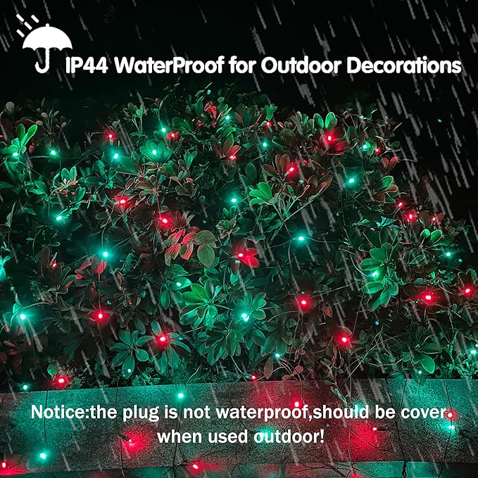HISHINY LED Christmas Net Lights Outdoor, 5ftx5ft 100LED Green Wire, Connectable Bush Mesh Net Lights String for Halloween Christmas Party,Shrub,Yard,Tree（Red&Green）-VerdiqueGarden