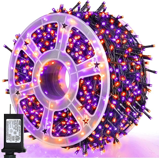 weillsnow 164FT 500 LED Halloween Lights, 8 Modes Waterproof Plug in String Lights for Halloween Indoor Outdoor Yard Party Wedding Garden Home Decorations (Purple & Orange)-VerdiqueGarden