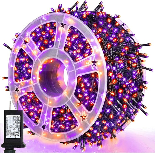 weillsnow 164FT 500 LED Halloween Lights, 8 Modes Waterproof Plug in String Lights for Halloween Indoor Outdoor Yard Party Wedding Garden Home Decorations (Purple & Orange)-VerdiqueGarden