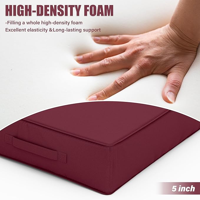 Patio Chair Cushions 24 X 24 X 5 Inch Waterproof Outdoor Seat Cushions for Patio Furniture, Outdoor Sofa Couch Pads with Ties & Handle, Set of 2, Burgundy-VerdiqueGarden