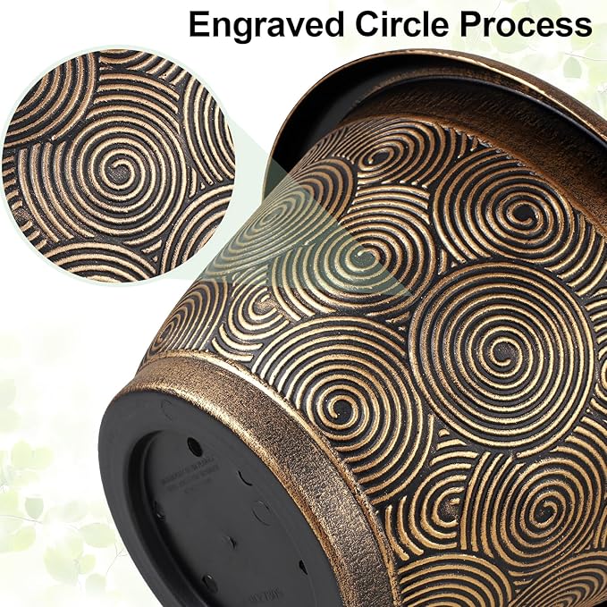 10 Inch Flower Pots Planters for Indoor Outdoor Plants, 3 Pack Plastic Large Plant Pots with Drainage Hole & Tray, Modern Decorative Garden Pot with Saucer, Plant Container for House-VerdiqueGarden