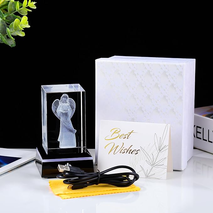 Qianwei 3D Crystal Guardian Angel Figurines Gifts for Women - Angel Red Cardinal Gifts Statue Stuff Paperweight Sympathy Christian Gifts for Best Friend Keepsake Paperweight-VerdiqueGarden