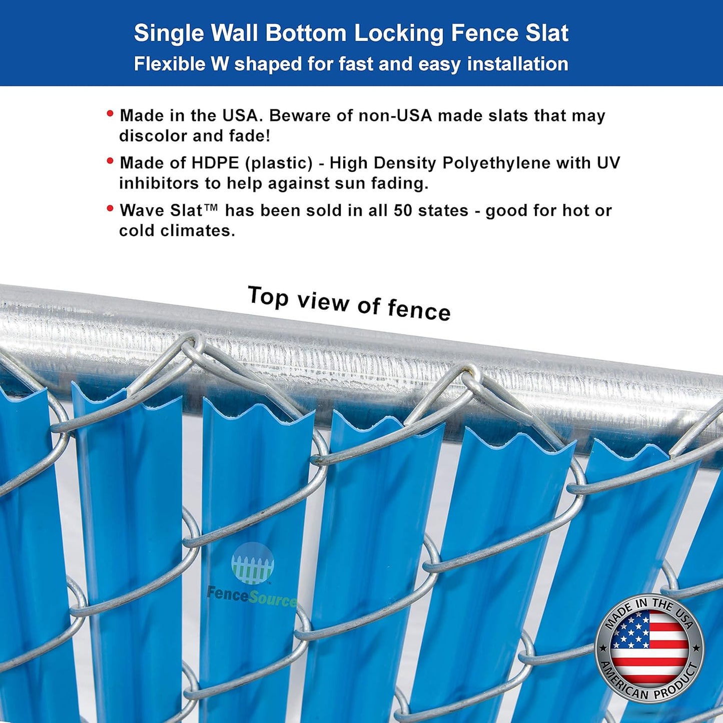 Wave Slat (9 Colors) Single Wall Bottom Locking Privacy Slat for 4', 5', 6', 7' and 8' Chain Link Fence (6 ft, Sky Blue)-VerdiqueGarden