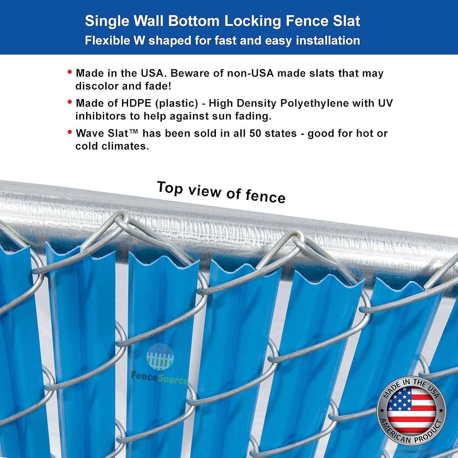 Wave Slat (9 Colors) Single Wall Bottom Locking Privacy Slat for 4', 5', 6', 7' and 8' Chain Link Fence (6 ft, Sky Blue)-VerdiqueGarden