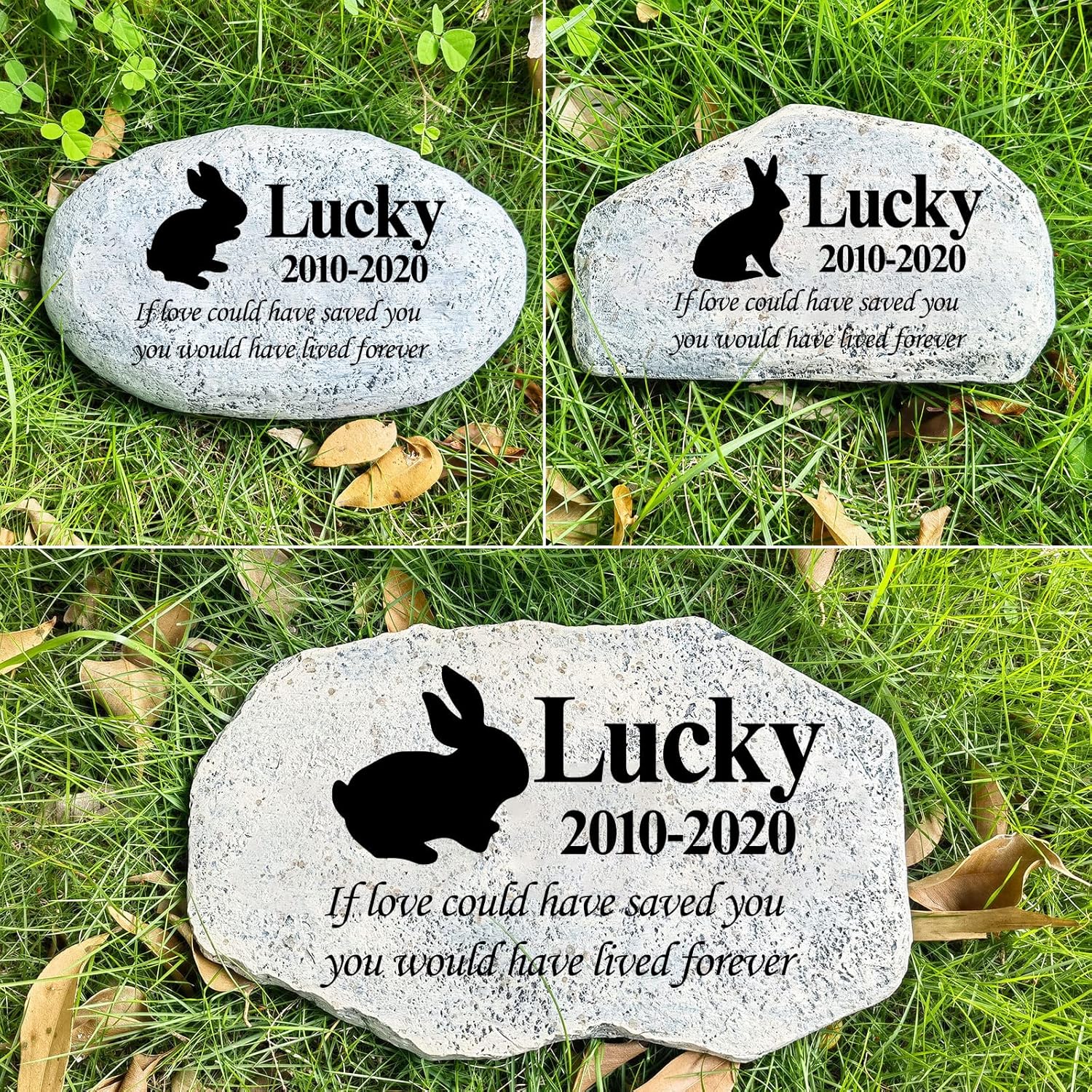 Zatanmulo Personalized Pet Memorial Stone, Garden Memorial Stone Personalized, Rabbit Headstone, Rabbit Tombstone, Memorial Plaque Outdoor, Garden Stepping Stone (Rabbit)-VerdiqueGarden