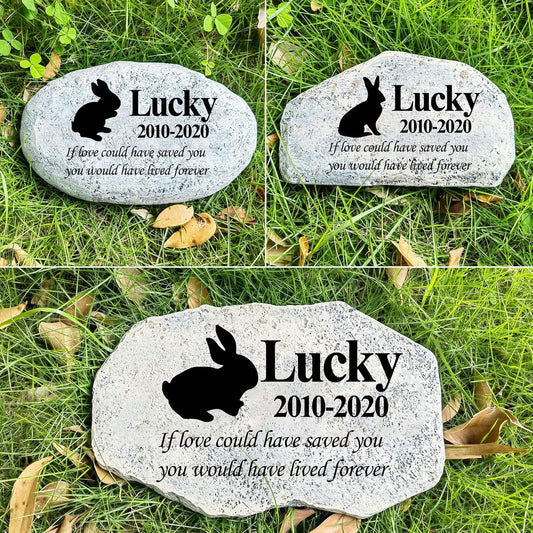 Zatanmulo Personalized Pet Memorial Stone, Garden Memorial Stone Personalized, Rabbit Headstone, Rabbit Tombstone, Memorial Plaque Outdoor, Garden Stepping Stone (Rabbit)-VerdiqueGarden