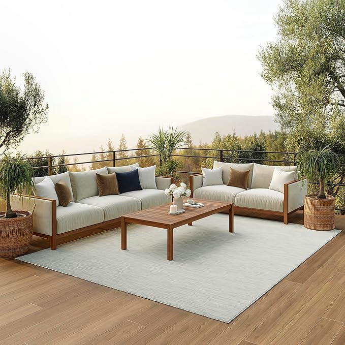 Nourison Home Positano 9' x 12' Light Grey Modern Indoor/Outdoor Rug Polypropylene-VerdiqueGarden
