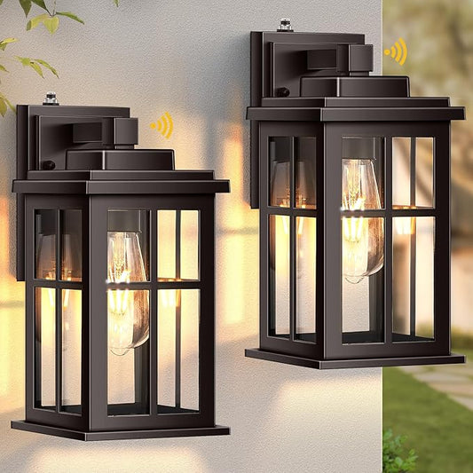 Bronze Dusk to Dawn Outdoor Lighting, 2 Pack Porch Lights, Outdoor Wall Lights with Tempered Glass, Light Fixture for House, Garden, Entryway, Doorway, Waterproof-VerdiqueGarden