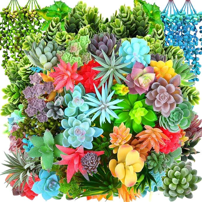 Tigeen 120 Pcs Artificial Plastic Succulents Realistic Textured Assorted Decorative Fake Faux Succulents Unpotted for Lotus Landscape Garden Arrangement-VerdiqueGarden
