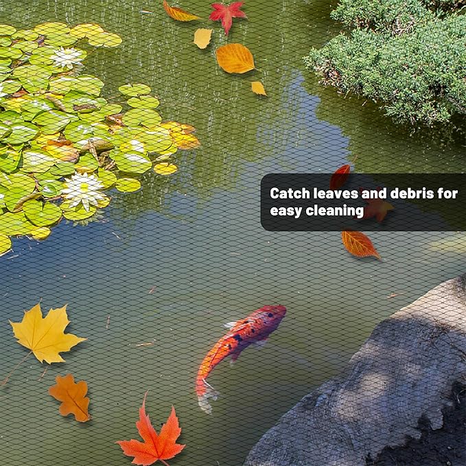Rainleaf Pond Netting, 28' x 30' Pond Net Cover, Koi Pond Netting for Leaves, Heavy Duty Koi Pond Net Protecting Koi Fish from Herons, Stakes Included, Snare Nets-VerdiqueGarden