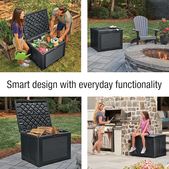Rubbermaid Medium Resin Outdoor Storage Deck Box (74 Gal), Weather Resistant, Black, Deck Organization for Home/Backyard/Pool Chemicals/Toys/Garden Tools/Porch/Patio Cushions-VerdiqueGarden