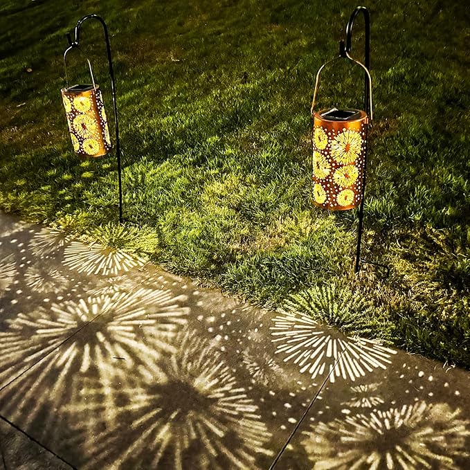 DIBIEECN Fireworks Solar Gardening Gifts Lanterns, Garden Decor for Outside, Pattern Solar Decorative Lights Waterproof, Outdoor Gifts for Women Mom Grandma, Yard Gifts for Patio, Pathway, Landscape-VerdiqueGarden