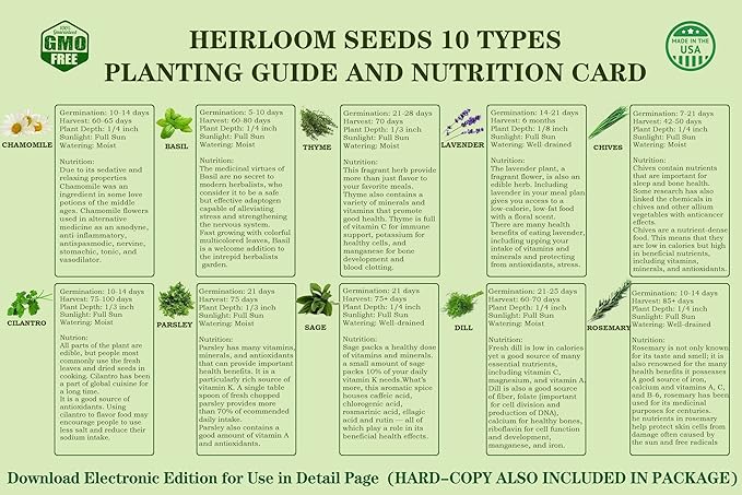 10 Herb Seeds Garden Starter Grow Kit with Green Pots, Markers, Nutritional Soil, Watering, Herb Clipper, Complete Indoor Potted Plant Growing Set for Kitchen DIY-VerdiqueGarden