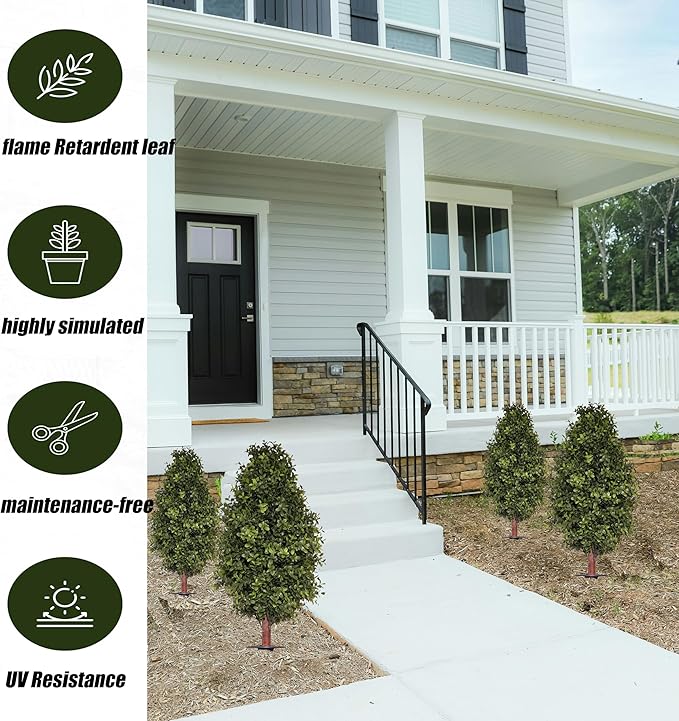 3FT Artificial Boxwood Bush Topiary Tree UV Resistance Rated with Spike. Easy to Push in The Ground.Plant Looks Great in a Planter Anywhere. Indoor/Outdoor Decor 2 Pack-VerdiqueGarden
