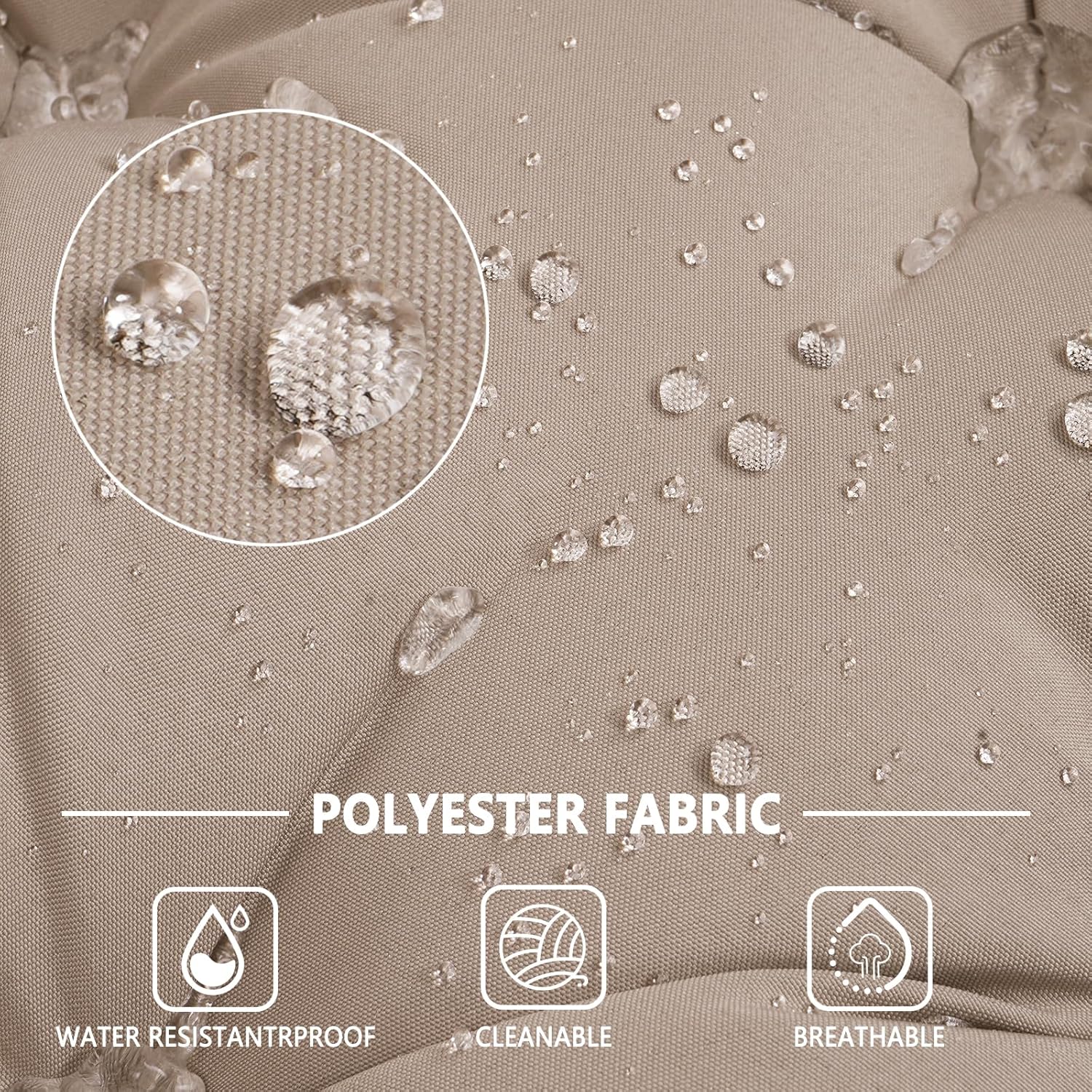 Outdoor Swing Cushions,Waterproof Swing Cushions 3 Seater Replacement with Backrest,Outdoor Thickened Bench Cushion with Ties for Porch,Patio,Backyard,Garden and Lawn (Khaki 60 * 40 in)-VerdiqueGarden