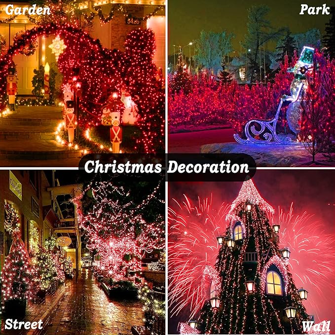 KNONEW 197FT 500 LED Christmas Lights Outdoor String Lights 8 Modes & Time Memory Fairy Light Plug in Waterproof LED String Lights for Xmas Yard Tree Wedding Party Holiday Decorations (Red)-VerdiqueGarden