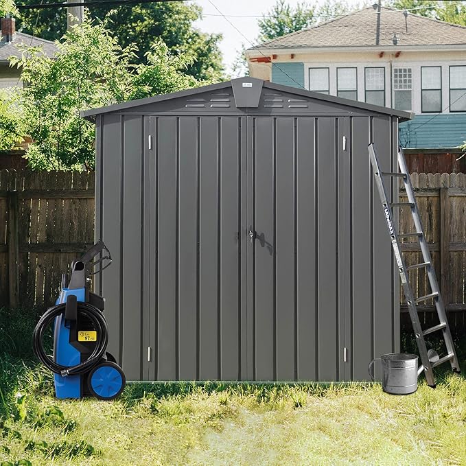 Domi Outdoor Storage Shed 6.5' x 4.2', Metal Waterproof Tool Shed Utility Storage House with Double Lockable Doors & Air Vent for Garden Backyard Patio Lawn-VerdiqueGarden