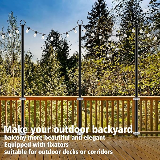 10Ft String Light Poles 6 Pack,Light Poles for Outside Lights,Outdoor with Fence Brackets Hanging Lights,Metal Stand Deck Patio Backyard-VerdiqueGarden
