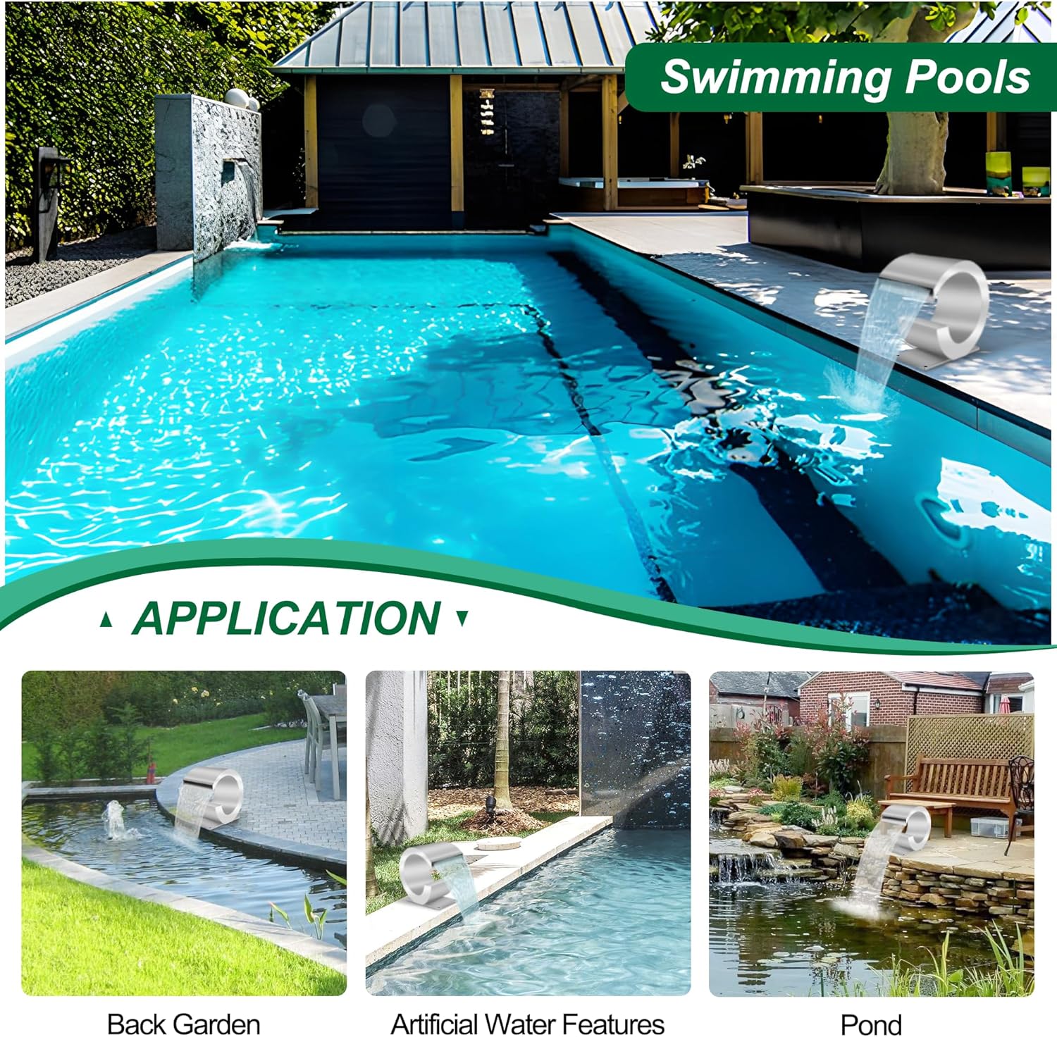 Pool Waterfall Fountain Stainless Steel Fountain 15.16'' x 15.16'' x 11.42'' Silver Pool Fountains for Ground Pools Garden Outdoor Waterfalls Sheer Descent Pond Water Feature-VerdiqueGarden