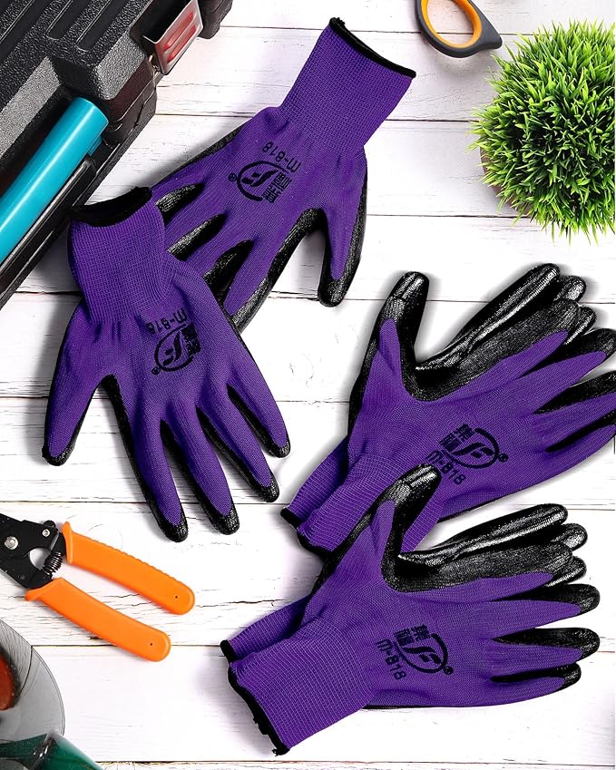 Nuogo 24 Pairs Gardening Gloves for Men Women Rubber Coated Landscaping Work Gloves Safety Work Construction-VerdiqueGarden