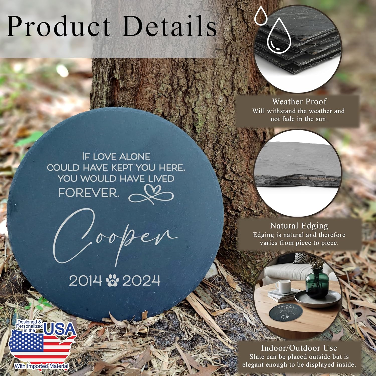 Personalized Pet Memorial Stone for Dogs and Cats | Custom Laser-Etched Weatherproof Garden Grave Marker | Natural Stone Bereavement Headstone Sympathy Gift | 4, 6, 10, or 12 Inch Heart or Circle Shape (A5)-VerdiqueGarden