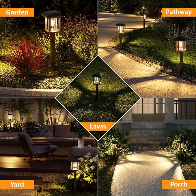 XMCOSY+ Solar Lights Outdoor Waterproof IP65, 25 LM Garden Light for Yard Pathway, Dual-Tone LED Lights with Seed Glass Metal, Solar Powered Landscape Walkway Pathway Decor Lighting (Warm White)-VerdiqueGarden