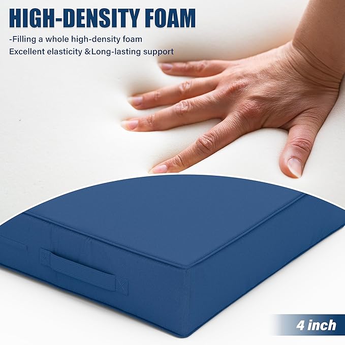 Patio Chair Cushions 18.5 X 16 X 4 Inch Waterproof Outdoor Seat Cushions for Patio Furniture, Outdoor Sofa Couch Pads with Ties & Handle, Set of 2, Blue-VerdiqueGarden