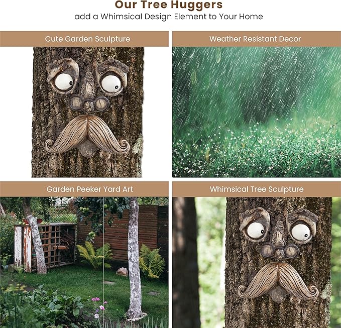 Bits and Pieces - 'Old Man' Tree Hugger - Yard Decorations - Whimsical Tree Sculpture - Garden Decoration - Garden Peeker Yard Art-VerdiqueGarden