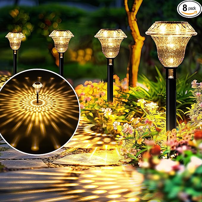 SOLPEX Solar Pathway Lights Garden Decor for Yard, Garden Lights Solar Powered Waterproof Landscape Lighting, Solar Outdoor Lights Porch Decor for Path Walkway Driveway (8 Pack Warm White)-VerdiqueGarden