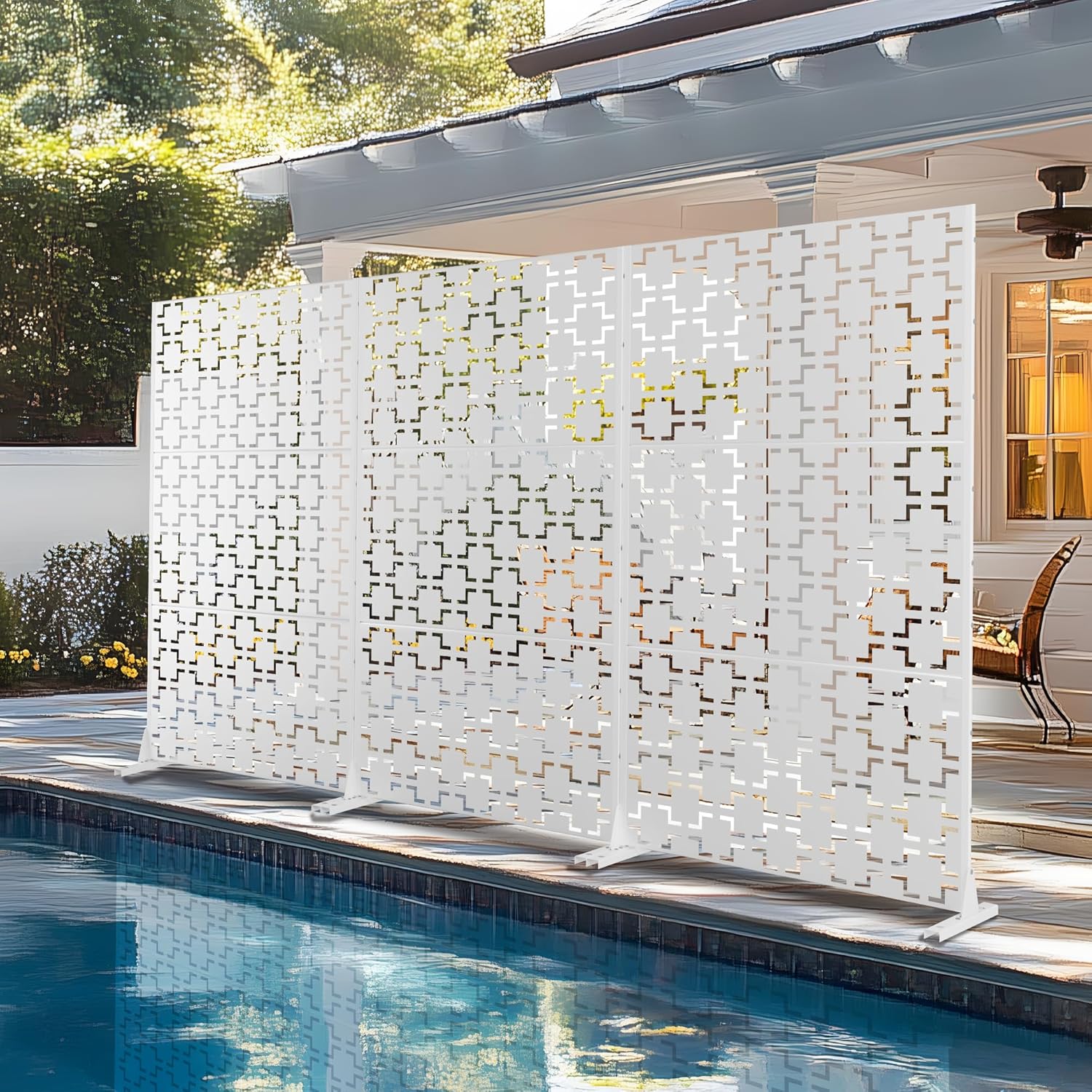 72" H×47" W Metal Privacy Screen Outdoor Privacy Screen Freestanding, Outdoor Privacy Screens and Panels for Patio Lawn Deck(Consists of 3 Panels)-VerdiqueGarden