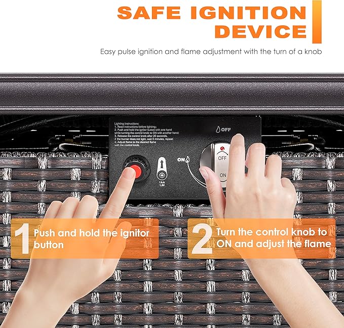 Nuu Garden Outdoor 43 Inch 50,000 BTU Propane Fire Pit Table, CSA Certified Patio Propane Fire Pit with Wind Guard, Lid, Oxford Cover, 7 lbs Glass Stone, Dark Brown-VerdiqueGarden