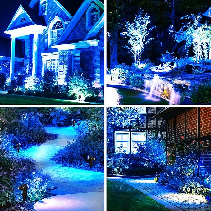 Blue Solar Spot Lights Outdoor,2 Pack Solar Landscape Spotlights IP65 Waterproof 9.8ft Cable, Auto On/Off Outdoor Wall Lights for Garden Yard Driveway Porch Walkway Pool (1-in-1)-VerdiqueGarden