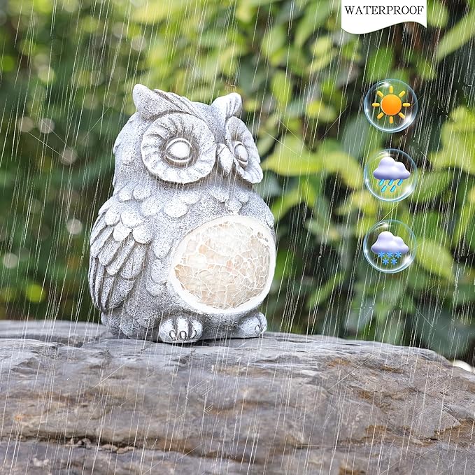 Solar Owl Garden Statues Outdoor Decor Resin Owl Figurine with Solar Light for Patio,Balcony,Yard,Lawn Ornament,Perfect Garden Gift-VerdiqueGarden