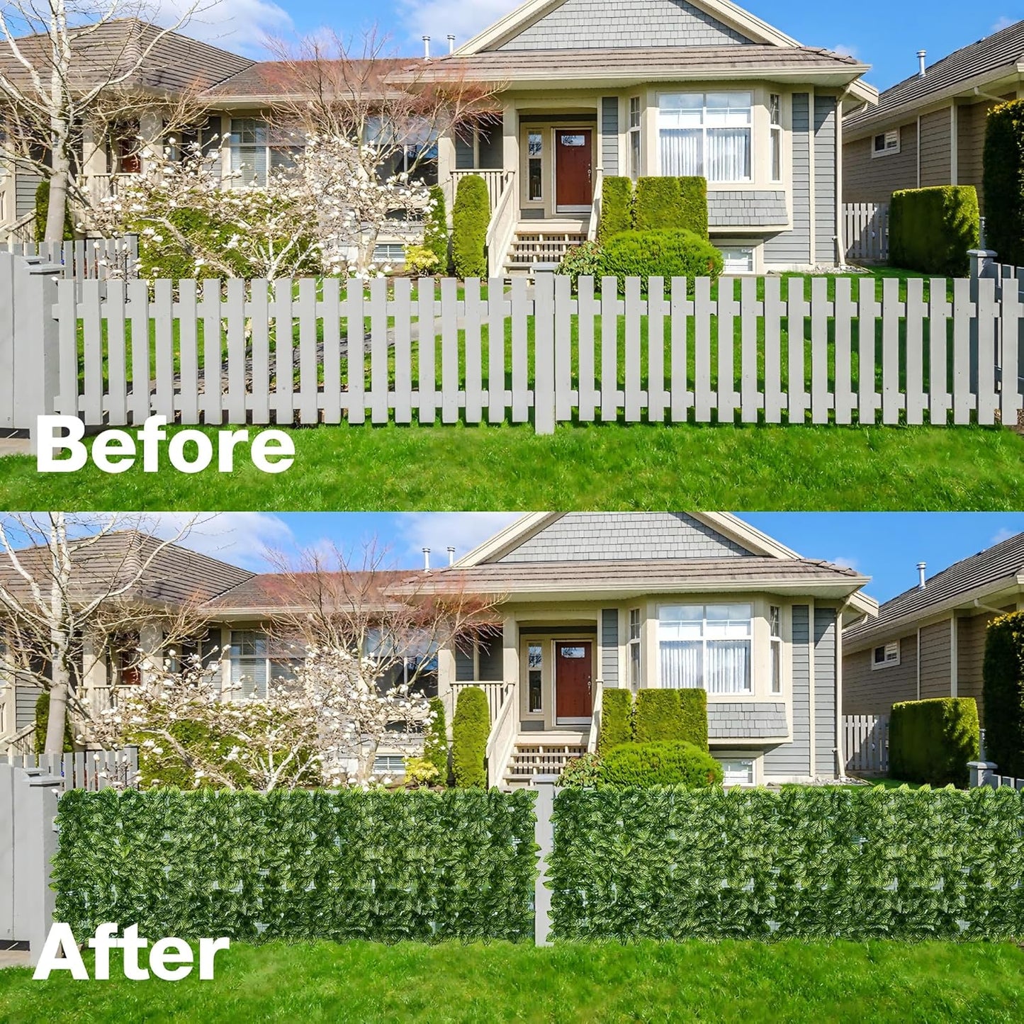 Artificial Ivy Privacy Fence Screen, 39.4x157.5 inch Artificial Faux Ivy Hedge, Expandable Faux Privacy Fence with 80 pcs Zip Ties Decoration for Outdoor Garden, Color Printing Watermelon Leaves-VerdiqueGarden