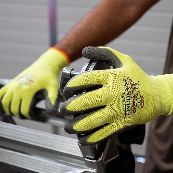 linconson 12 Pack Safety Performance Series Construction Mechanics Wrinkle Latex Work Gloves-VerdiqueGarden