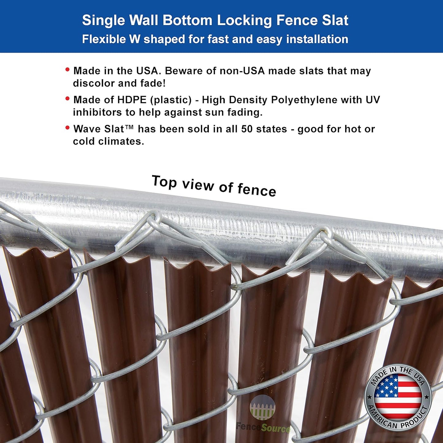 Wave Slat (9 Colors) Single Wall Bottom Locking Privacy Slat for 4', 5', 6', 7' and 8' Chain Link Fence (4 ft, Brown)-VerdiqueGarden