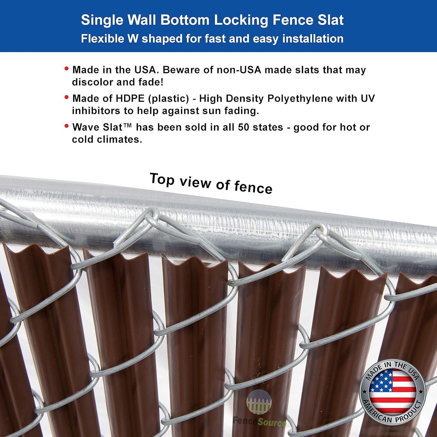Wave Slat (9 Colors) Single Wall Bottom Locking Privacy Slat for 4', 5', 6', 7' and 8' Chain Link Fence (4 ft, Brown)-VerdiqueGarden