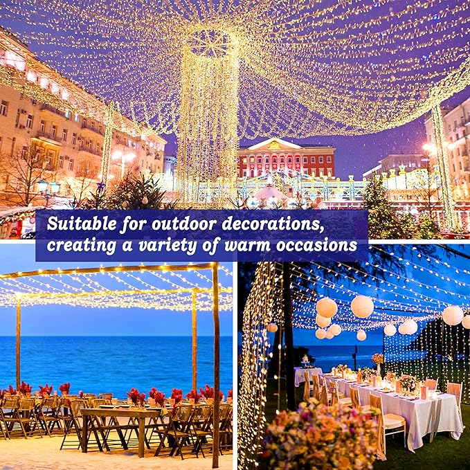 KNONEW Outdoor Christmas Lights 300 LED 99ft String Lights 8 Modes & Memory Fairy Light Plug in Waterproof LED String Lights for Xmas Yard Tree Wedding-VerdiqueGarden