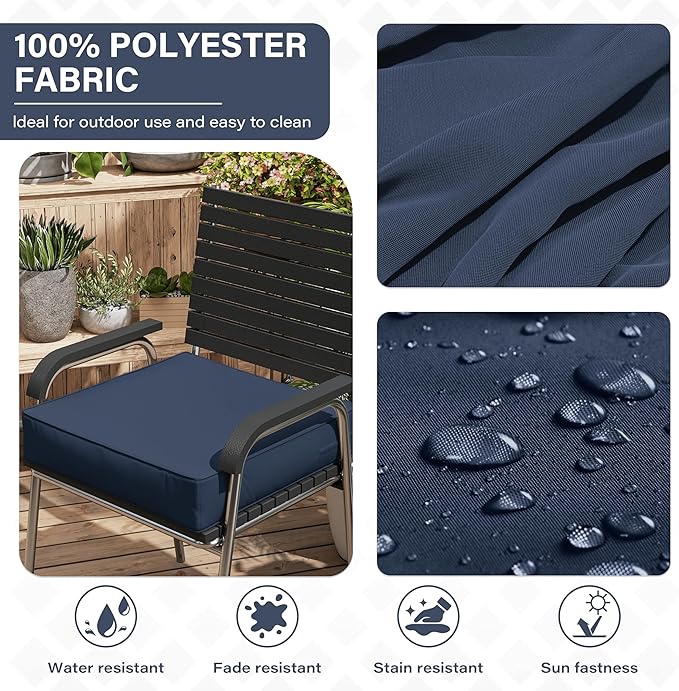 Patio Chair Cushions 24 X 24 X 5 Inch Waterproof Outdoor Seat Cushions for Patio Furniture, Outdoor Sofa Couch Pads with Ties & Handle, Set of 2, Navy Blue-VerdiqueGarden