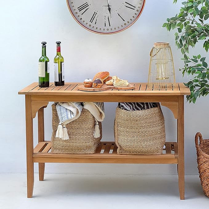 Cambridge Casual Indonesian Teak Auburn Outdoor Console Table, Natural-VerdiqueGarden