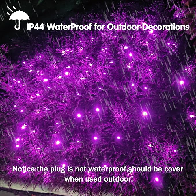 HISHINY Halloween Lights Outdoor,100LED 5ftx5ft Purple Net Lights with Connectable, Waterproof,UL Certified and Durable Green Wire Design for Bushes,Trees, Outdoor Indoor Party Decorations(Purple)-VerdiqueGarden