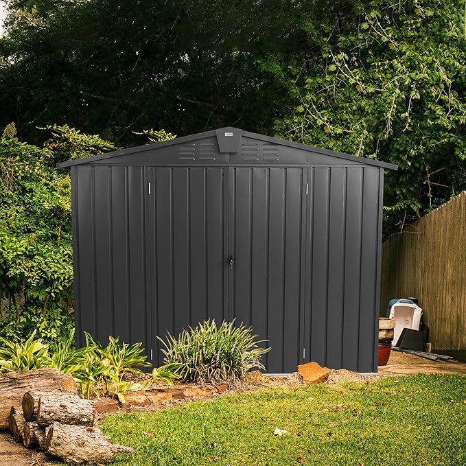 Domi Outdoor Storage Shed 8.2' x 6.2', Metal Steel Utility Tool Shed Storage House with Double Lockable Doors & Air Vent for Backyard Garden Patio Lawn-VerdiqueGarden