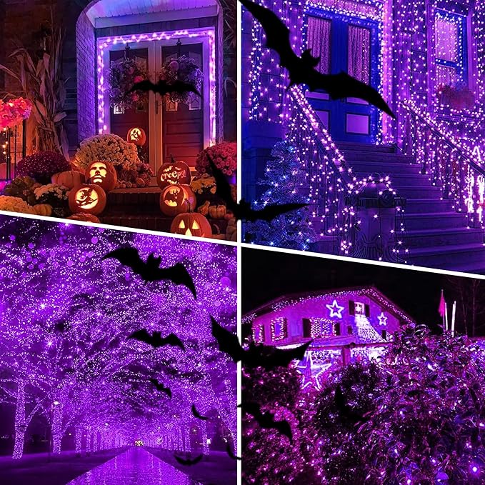 weillsnow Purple Christmas Lights, 200 LED 66Ft Plug in Waterproof Christmas String Lights, 8 Modes with Memory for Outdoor Indoor Garden Tree Patio Christmas Decorations (66FT, Purple)-VerdiqueGarden