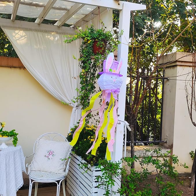 Easter Windsock Bunny Wind Socks Enduring Wind Socks for Outdoor Hanging Yard and Party Winter Festival Garden Décor 44.9 Inch-VerdiqueGarden