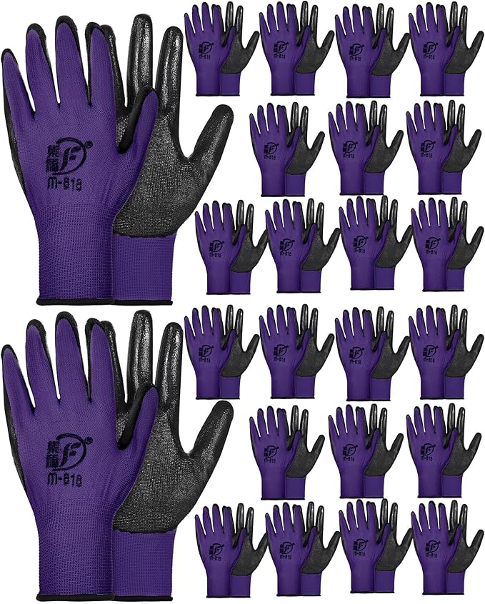 Nuogo 24 Pairs Gardening Gloves for Men Women Rubber Coated Landscaping Work Gloves Safety Work Construction-VerdiqueGarden