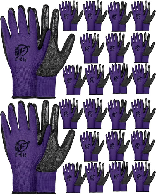 Nuogo 24 Pairs Gardening Gloves for Men Women Rubber Coated Landscaping Work Gloves Safety Work Construction-VerdiqueGarden