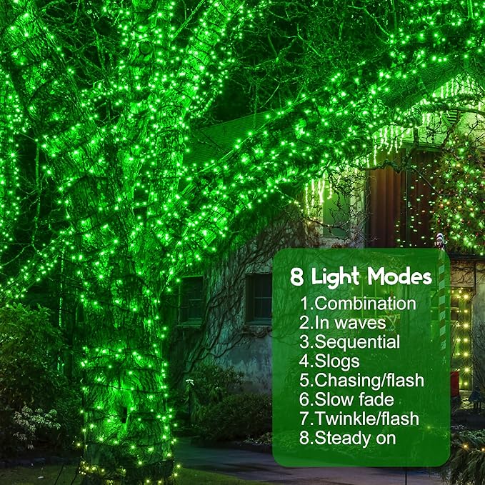 164Ft 500 LED St Patrick's Day Lights, Waterproof 8 Twinkle with Memory Functions Green String Lights for Indoor Outdoor Tree Garden Decoration (Green)-VerdiqueGarden