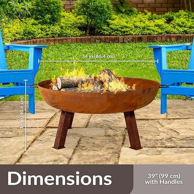 Sunnydaze 34-Inch Cast Iron Heavy-Duty Fire Pit for Outside - Wood-Burning Outdoor Fire Pit Bowl with Handles - Oxidized Finish-VerdiqueGarden